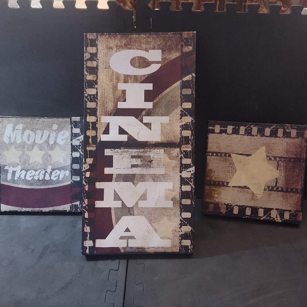 SET OF 3 -  Canvas Cinema Film Reels Popcorn Wall Art Wall Decor